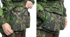 Särmä TST L4 Recon Smock. Front hem details. Large exterior pockets with button flap and interior zippered pockets in the mesh lining.