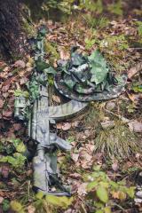 Foxa Action Camo Waterproof Fabric, M05 Woodland, by the meter. Action Camo is great for DIY 3D camouflage bits.