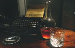 Italian glass carafe with engraving, glass, surplus.