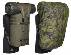 Särmä TST Backpack Rain Cover. 70L over a Finnish M05 backpack with sleeping mat on top.