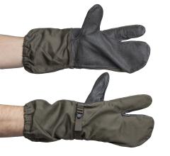 BW Shell Mittens with Trigger Finger, Olive Drab, Surplus. Leather palm, polycotton the rest.