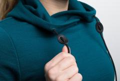 Särmä Women's Merino Wool Hoodie. Faux leather cord locks