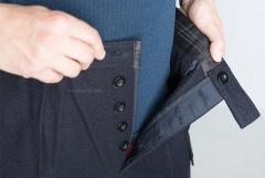 Finnish M65 wool trousers, dark blue, surplus. Button fly for a long service life.