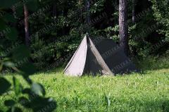 Austrian Shelter Half with Pegs and Poles, Olive Drab, Surplus. The complete tent would look about like this. German model pictured.
