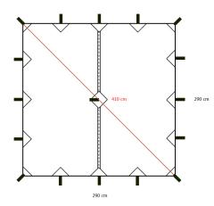 Särmä TST Tarp, M05 woodland camo. 290 x 290 cm. The new model, which has 17 webbing loops.