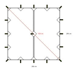 Särmä TST Tarp, M05 woodland camo. 290 x 290 cm.  The new model, which has 17 webbing loops.