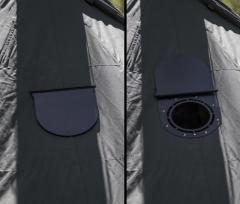 Savotta Hawu 8 tent. The "Pöröpelti", nickname for the stove pipe cover.