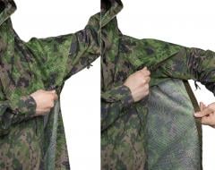 Särmä TST L7 Camouflage cloak. The "sleeves" are formed by closing the side press studs.
