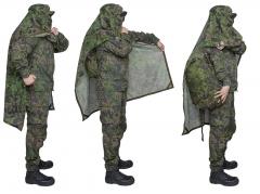 Särmä TST L7 Camouflage Cloak. Open the "sleeve" press studs and doff your pack. You can don and doff your pack without removing the cloak.