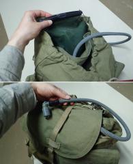 Czechoslovakian M60 backpack, with suspenders, brown, surplus. Source WLPS bladder hidden in the inside pocket.