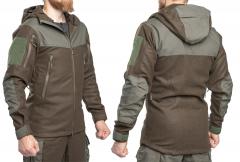 Särmä TST Woolshell Jacket. Model's size Small-Medium Regular, with size Small Regular worn. The Green-Brown color is discontinued.