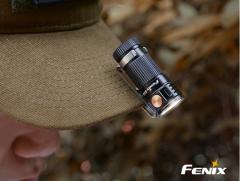 Fenix E16 Flashlight. Suitable size and weight to put on your cap.