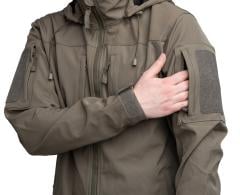 Särmä Softshell Jacket. A small zippered pocket on the sleeve and a velcro patch base on top of it.