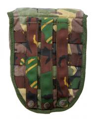 Dutch MOLLE E-Tool Pouch, DPM / Woodland, Surplus. Hinder part has three straps.