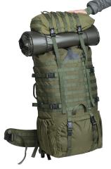 Särmä TST RP80 recon pack. Särmä TST DP10 attached as a daypack lid. The ruck in this photo is an older model with black buckles and a triangular buckle base.