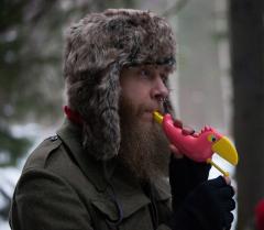 Russian fur hat with Soviet cockade. 