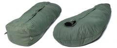 British modular "Defence 4" sleeping bag, surplus. Boxy toe space is a nice bonus. Note the hanging loops.