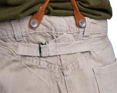 Swedish work trousers, gray, surplus. Brace buttons (suspenders not included) and back adjustment strap.