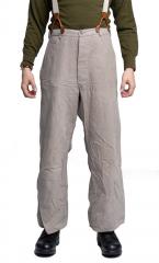 Swedish work trousers, gray, surplus. Model's measurements 175 / 84 cm, with size 100 worn. Suspenders not included.