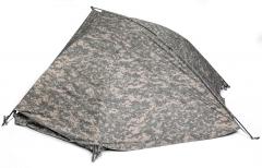 US ICS one-man tent, UCP, surplus. Opening the door on the right side face leads to the porch.