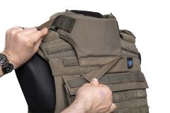 Sioen Ballistics Tacticum Throat Protection, NIJ IIIA. Attaches properly to a vest which has Neck and Shoulders protection already attached.