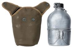 French M47 canteen with cup and pouch, used.