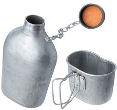 French M47 canteen with cup and pouch, used.