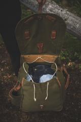 Romanian retro pack, green, surplus. There's a lot of room inside. Note the leather reinforcements.