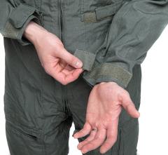 US CWU-27/P Flight Coverall, Sage Green, Surplus. Cuff adjustments.