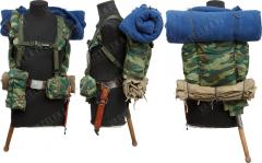 Russian RD-54 combat webbing, surplus. The blanket, spade, bayonet and belt are NOT included.