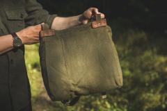 Romanian Breadbag, Green, Surplus. Note the leather reinforcements for the shoulder strap.