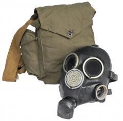 Soviet GP-7 gas mask with carrying bag, black, surplus.