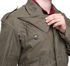 Dutch Field Jacket, Olive Green, Surplus. The chest pockets are biased to the sides and heavily angled.
