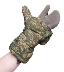 Russian combat mittens, Digiflora, surplus. The front flips up, revealing the liner mitten with trigger finger and everything.