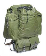 Finnish external frame rucksack, green, surplus. Grade 1. Note the metal "strap ladders" on the front.