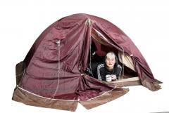 French 3-person Alpine Dome Tent, Surplus. The tent has roomy vestibules on both sides. The tent comes with separate groundsheets for each.