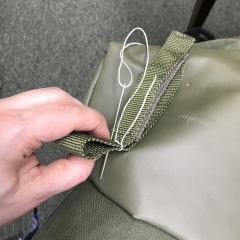French Rubberized Pouch, Surplus. If the straps feel too long, be a Man and sew them shorter like this.
