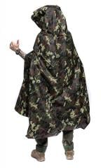 Romanian Plash-palatka Rain Cape/Shelter Half, Camouflage, Surplus. The hem folds up inside the fabric to remove excess back length.