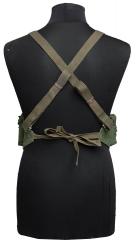 Chicom Type 85 Chest Rig, Surplus. The adjustable shoulder straps cross each other at the back and the waist belt strings are tied together at the back.