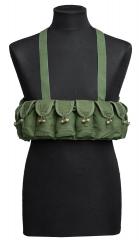 Chicom Type 56 Chestrig, SKS, Surplus. This 56 type SKS chest rig has ten equally sized pouches for the 7.62x39 caliber stripper clips of the semi-automatic SKS rifle.