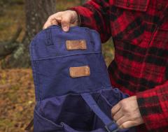 Romanian breadbag, blue, surplus. Leather reinforcements inside.