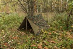 Belgian Shelter Half, Jigsaw-camo, Surplus. You will need two halves to pitch a proper tent. Poles, stakes, and guylines are sold separately.