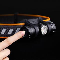 Fenix HM23 Headlamp. Power and mode button are one and the same for ease of use.