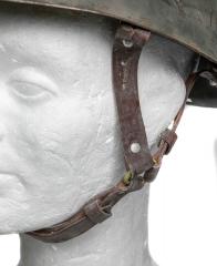 Romanian M73 Steel Helmet, Surplus. Four-point chin strap.