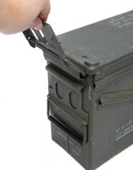 US Ammunition Box, 40 mm, Surplus. Rubber seal on the lid.