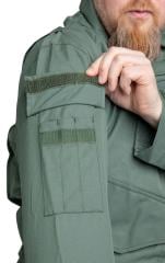 Dutch NBC Coverall, Sage Green, Surplus. Pencil pockets with flaps on both sleeves.
