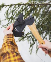 Hultafors Ekelund Hunting Axe. The axe comes with a leather sheath.