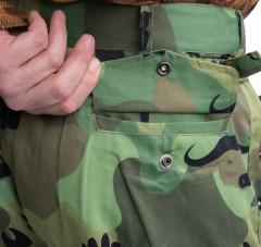 Beninese Anti-Poaching Cargo Pants, Surplus. Two back pockets with snap fasteners.