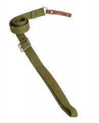 Chicom Type 56 Sling, AK, Surplus. hese are c. 27 mm (1.06") wide canvas slings with a buckled loop at one end and a 14 mm (0.8") leather tab at the other.