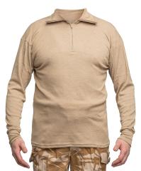 British Norgie Field Shirt, FR, Desert, Surplus. The model is 183 cm (6’) tall, the chest is 116 cm (45.7”). Wearing size Large.